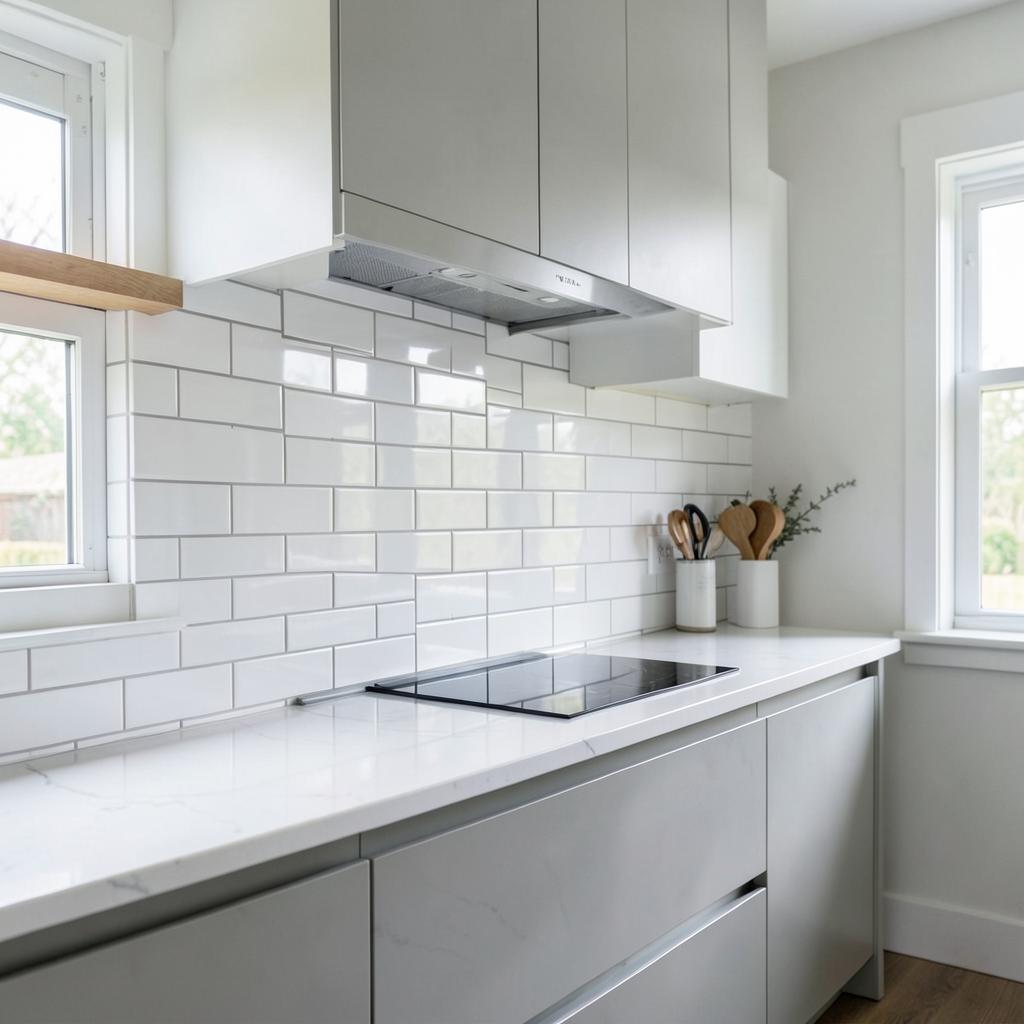 White subway tile backsplash in a modern kitchen